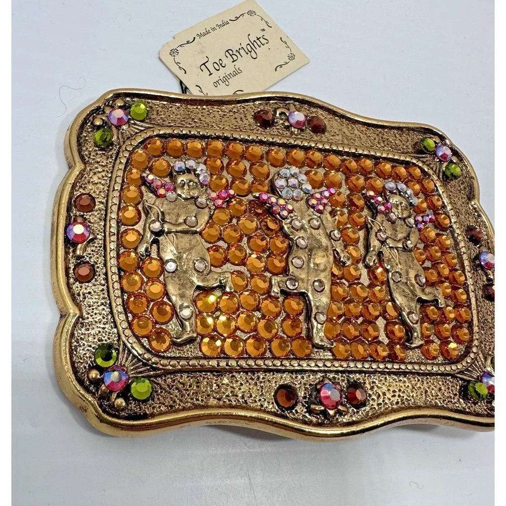 Toe Brights Cherub Angel Rhinestone Belt Buckle Gold Tone Made In India